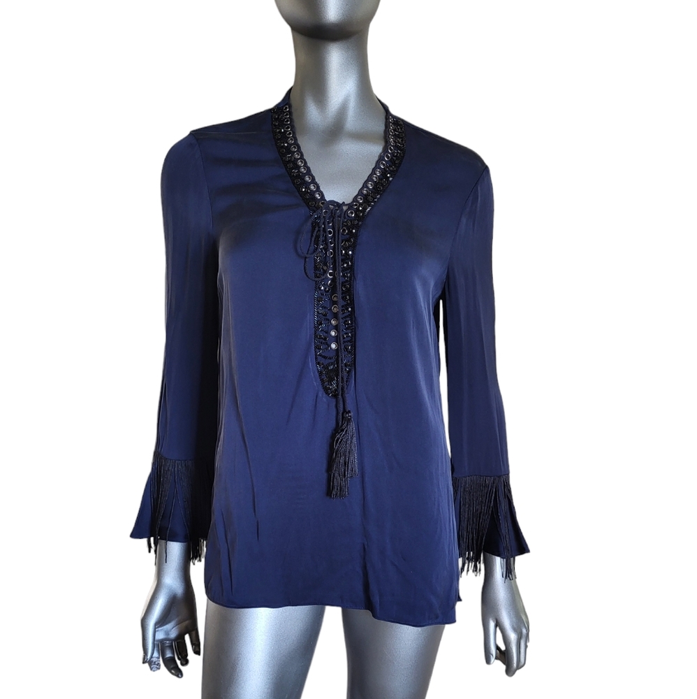93. Kobi Halperin Navy Blue Silk Blend Blouse - Size Small